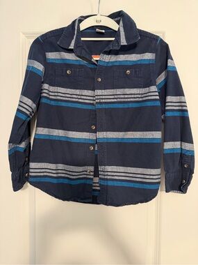 Gymboree Navy Shirt with Light Blue and Gray Stripes